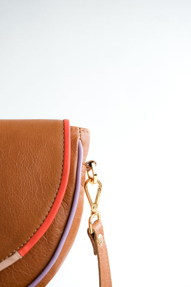 Piped Indaba Clutch — Tan (Multicolour Piping)