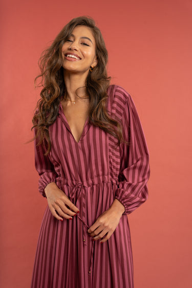 Joan Dress - Burgundy Stripe