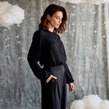 Inset Blouse - Black