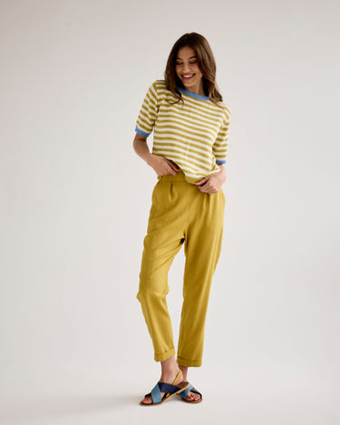 Stripy Knitted Tee- Chartreuse & White