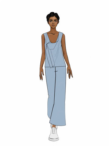 Origami Top - Blue Linen