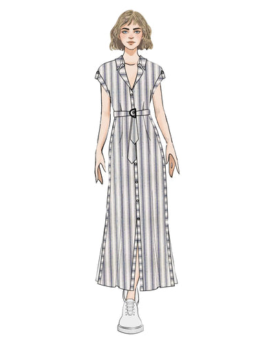 Porto Shirt Dress - Navy Grecian Stripe