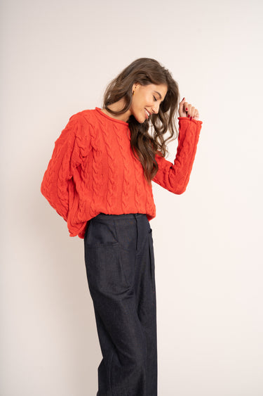 Classic Cable Pullover - Tangerine
