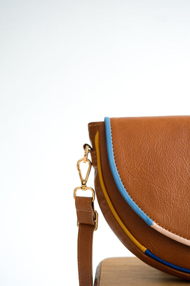 Piped Indaba Clutch — Tan (Multicolour Piping)