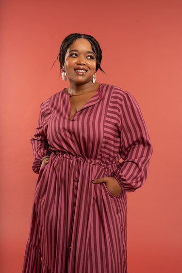 Joan Dress - Burgundy Stripe