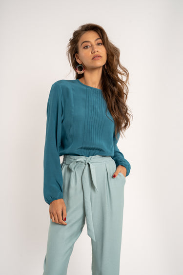 Pintuck Blouse - Teal