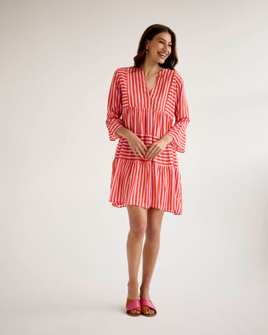 Saffron Dress - Red & Lilac Stripe