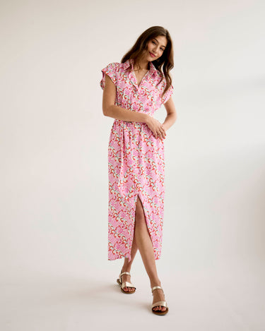 Shirt Dress - Pink Vines