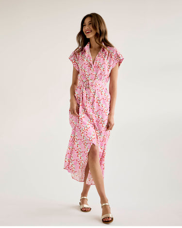 Shirt Dress - Pink Vines