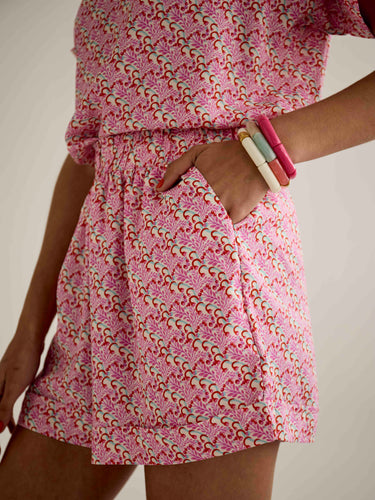 Elasticated Shorts - Pink Vines
