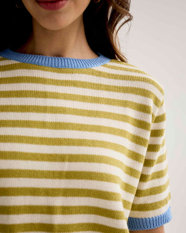 Stripy Knitted Tee- Chartreuse & White