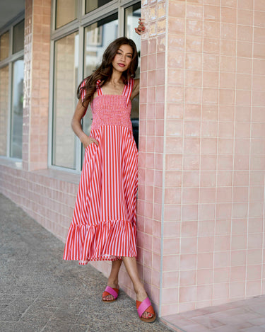 Shire Dress - Red & Lilac Stripe