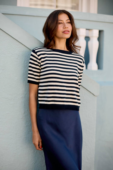 Stripy Knitted Tee - Navy & White