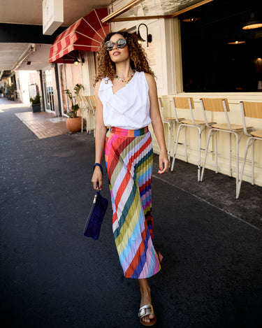 Pleated Wrap Skirt - Kaleidoscope Stripe